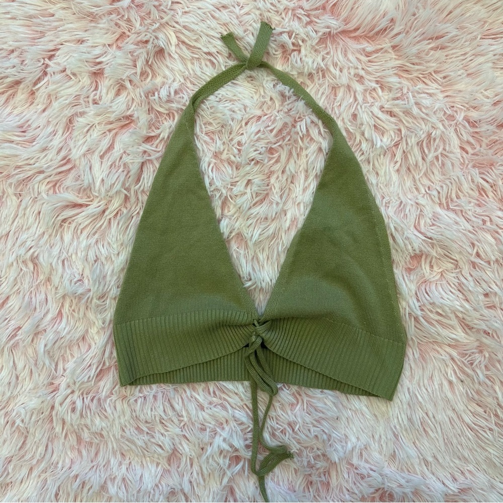 Pretty Little Thing Green Knit Halter Top
